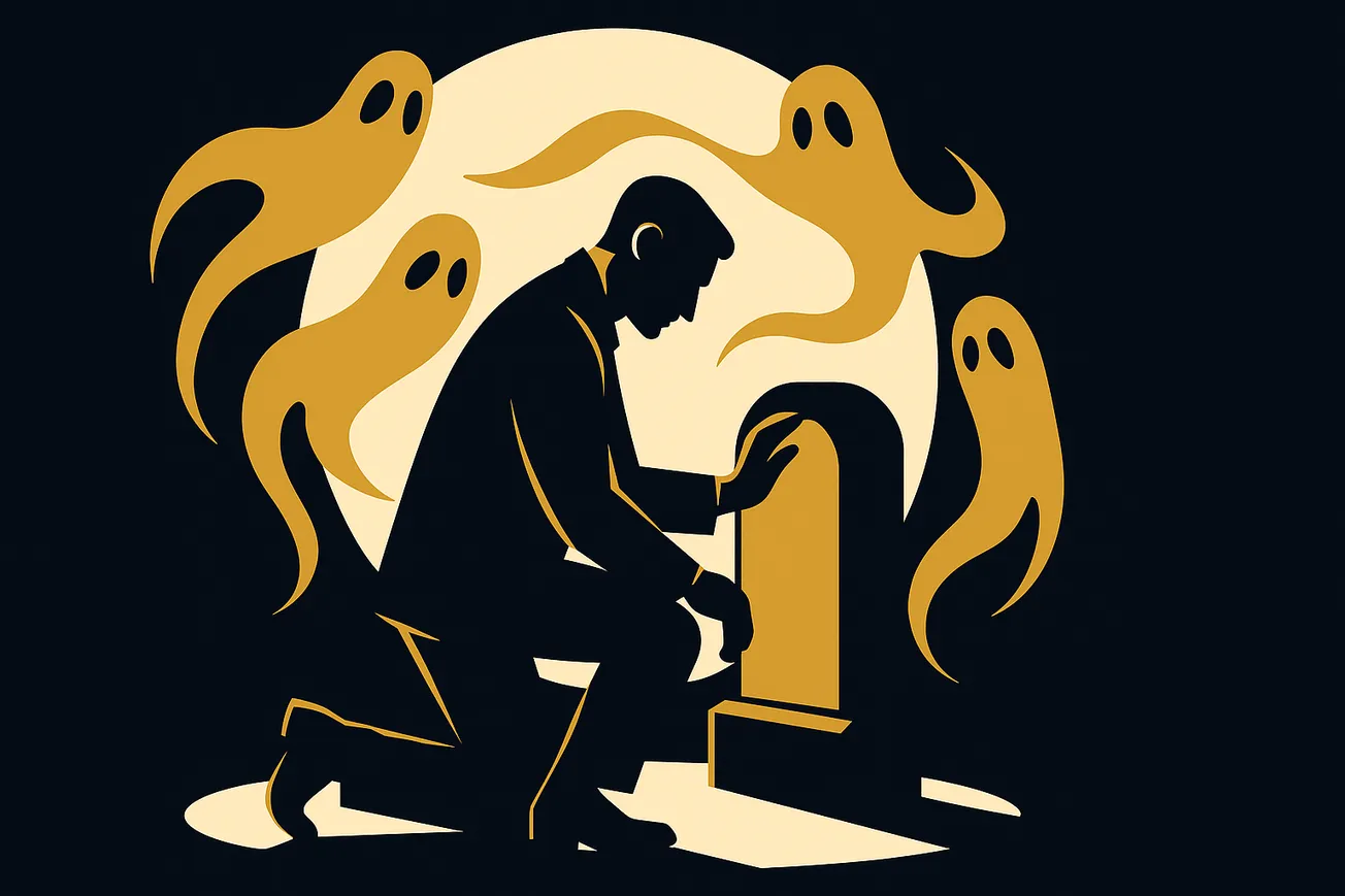 Ghosts following a founder around after their startup is dead.